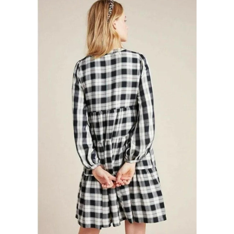 Anthropologie Amber Black & White Plaid Tiered Tunic Maeve