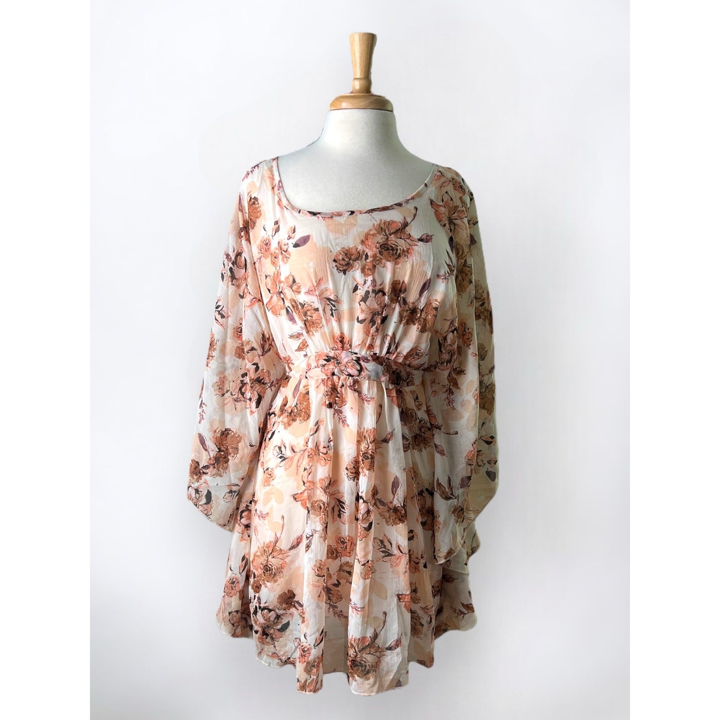 Charlotte Russe Peach Floral Bell Sleeve Dress - Size Medium