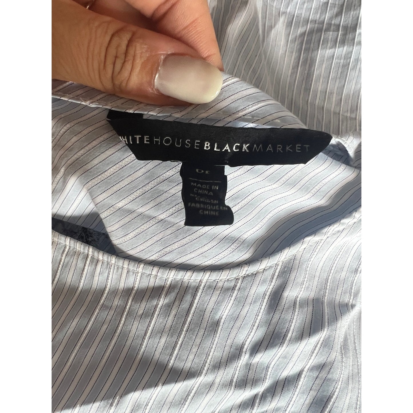 White House Black Market Blue Pinstripe Blouse