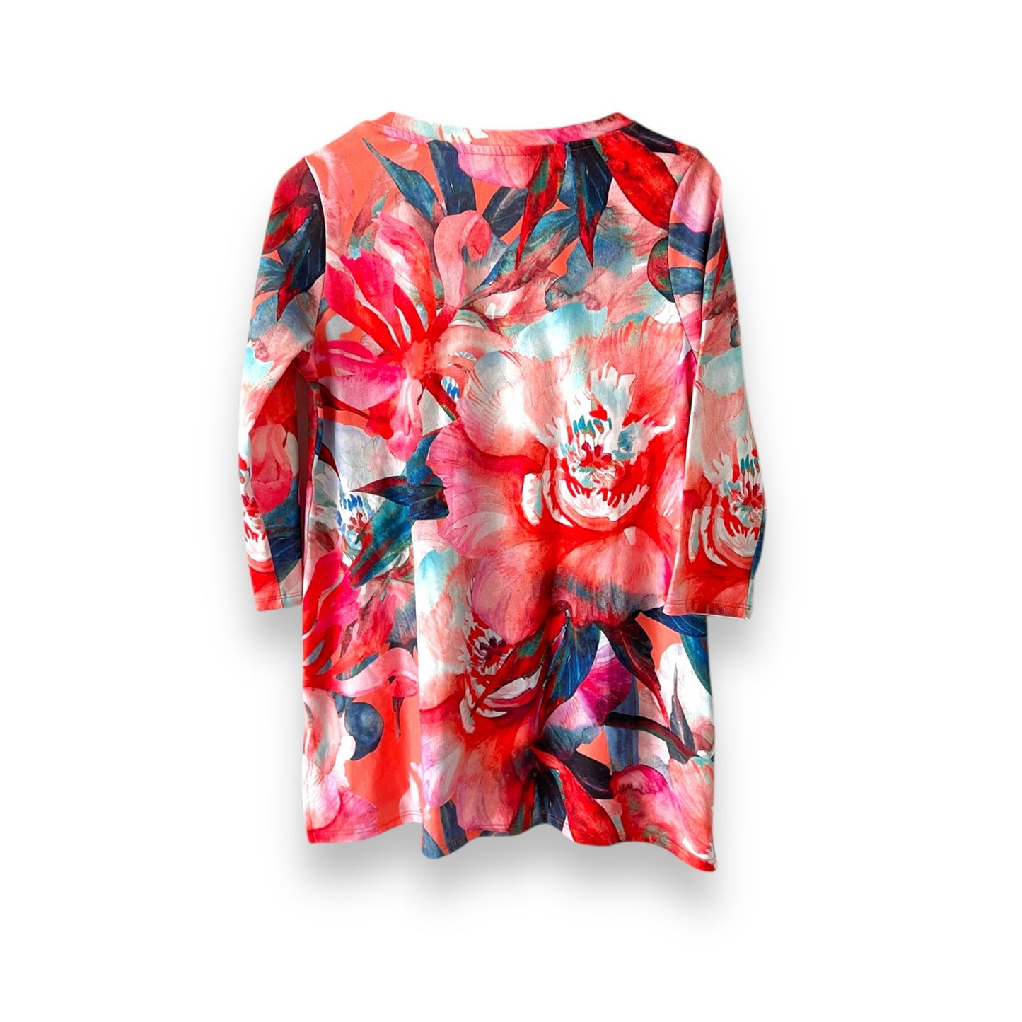 Soft Surroundings Color Watercolor Floral 3/4 Sleeve Sweater