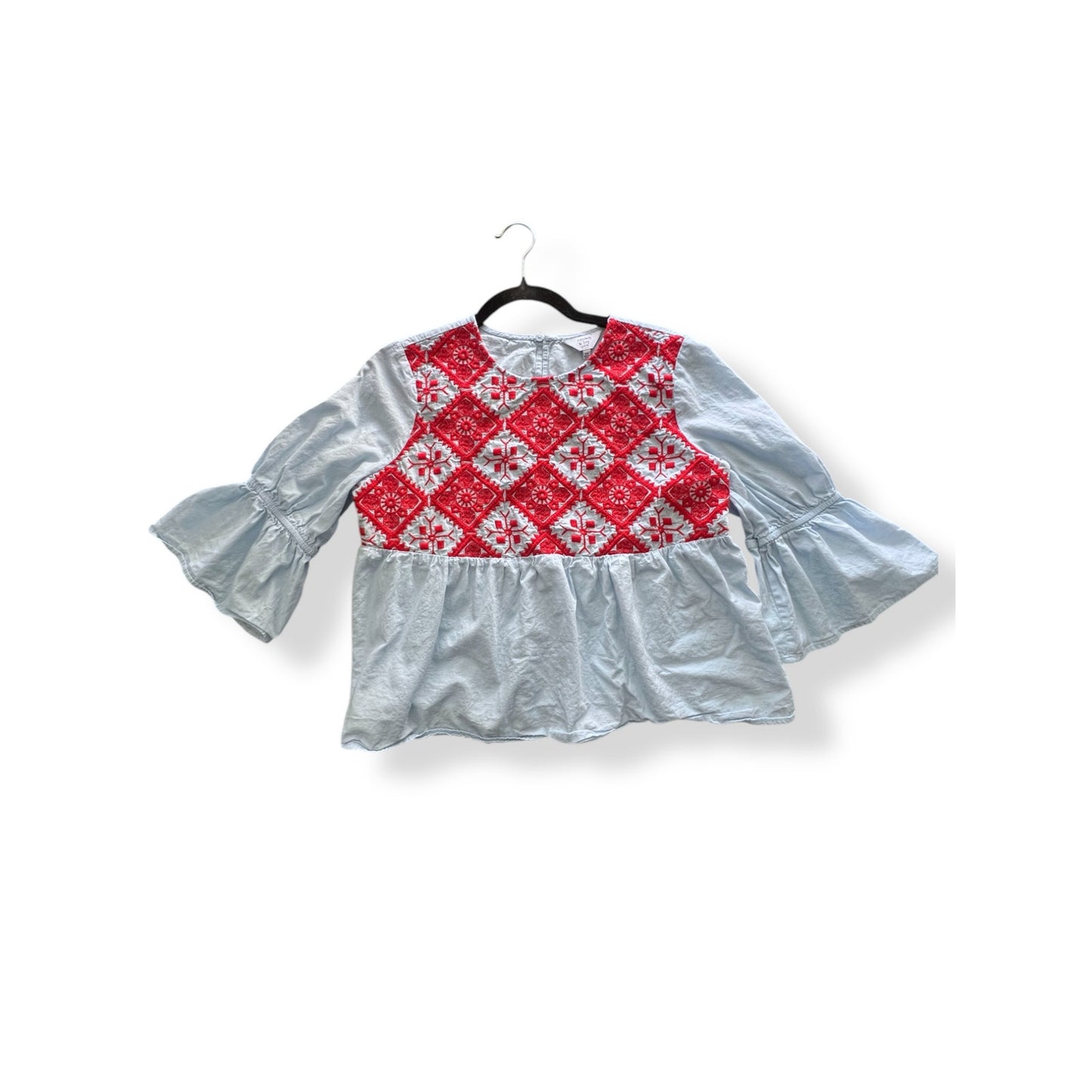 Crown and Ivy Blue Embroidered Popover Top