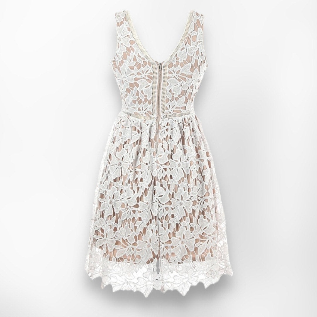 Necessary Objects Nude and White Lace Dress