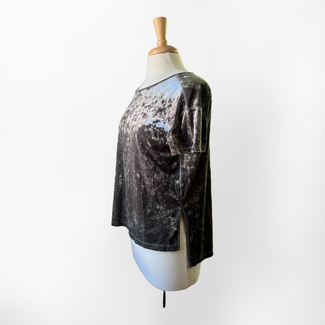 Rebecca Minkoff Alana Gray Crushed Velvet Short Sleeve Top