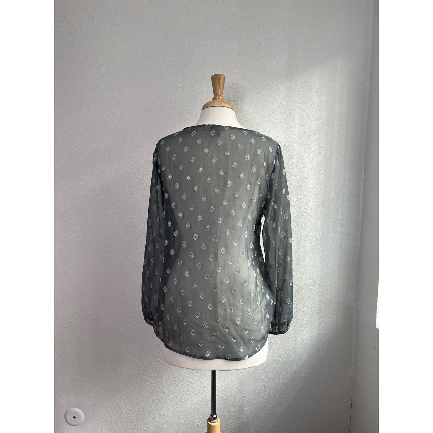 Loft Outlet Sheer Gray Boho Ruffle Peasant Top