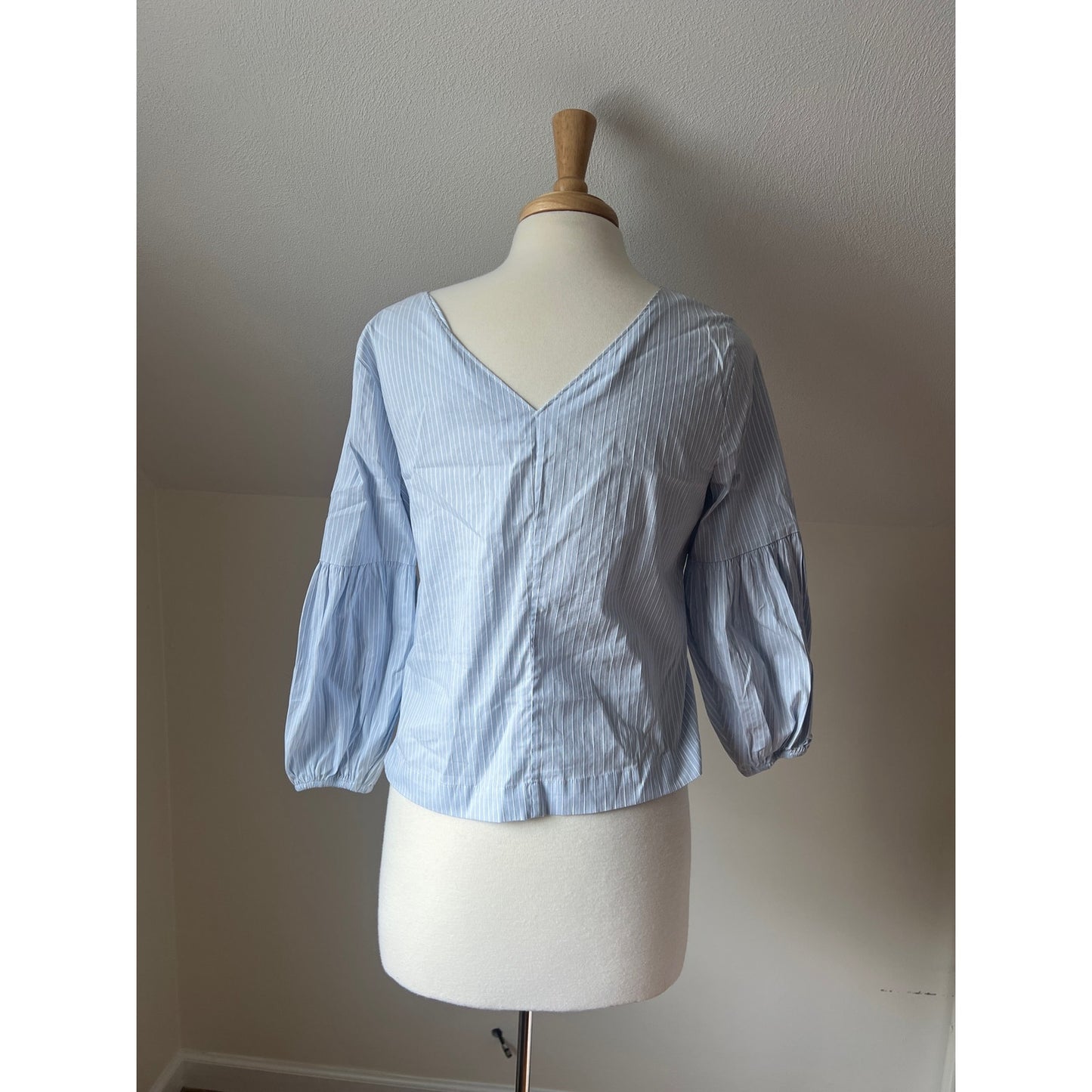 White House Black Market Blue Pinstripe Blouse
