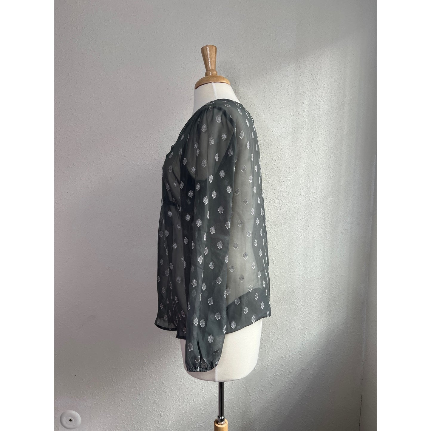 Loft Outlet Sheer Gray Boho Ruffle Peasant Top