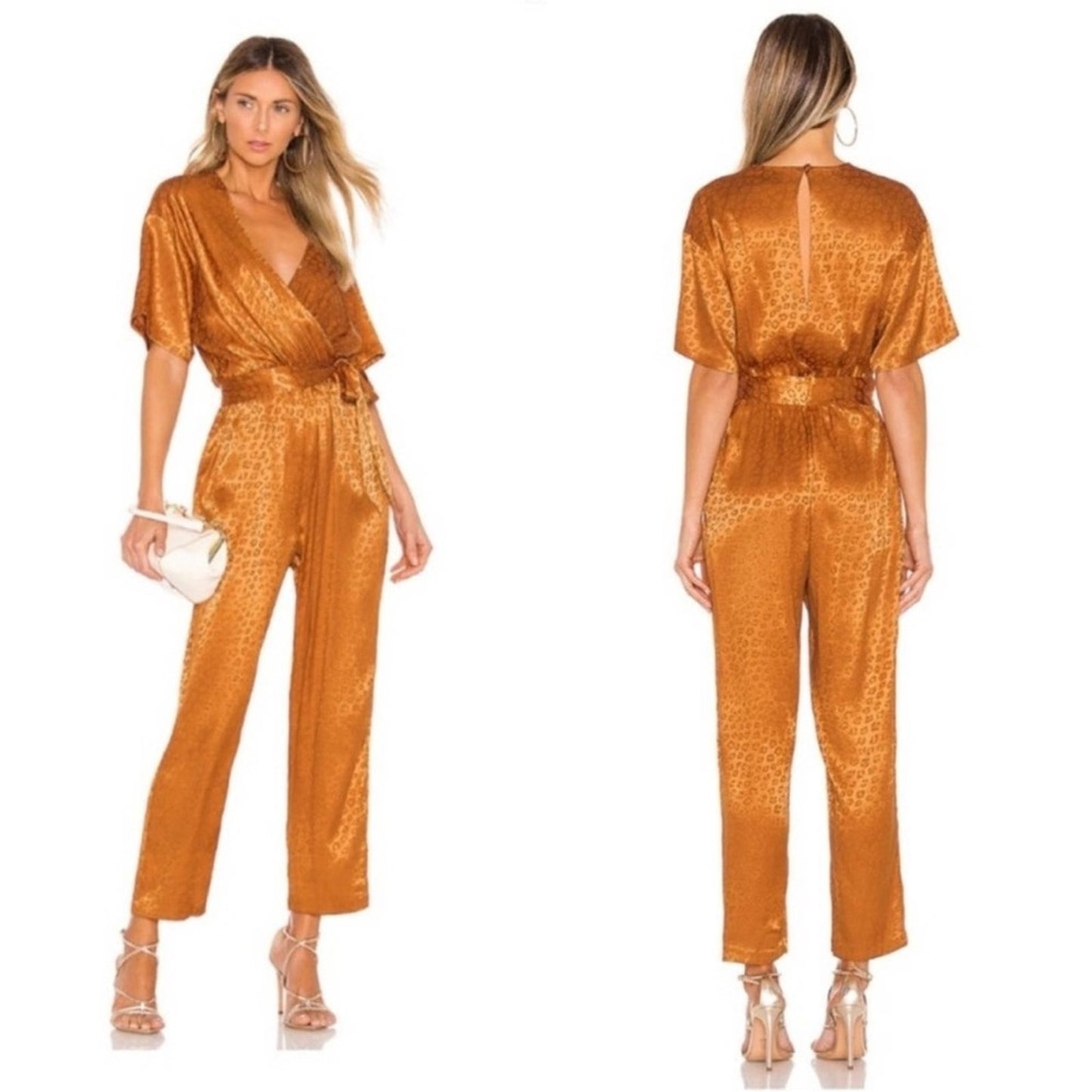 Joie Revolve Copper Animal Print Satin Jumpsuit Size S
