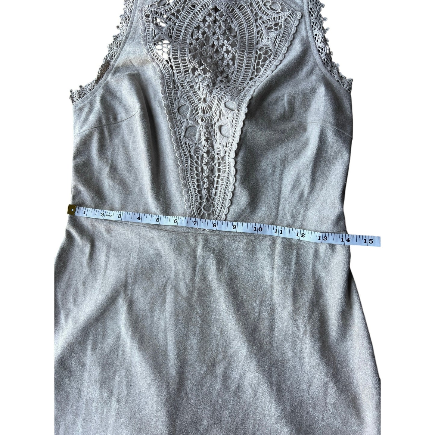 Francesca's Alya Beige Suede Lace Dress