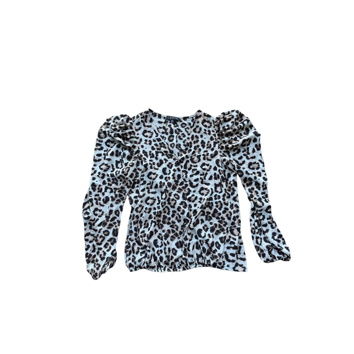 1.State Leopard Print Faux Wrap Surplice Puff Sleeve Blouse
