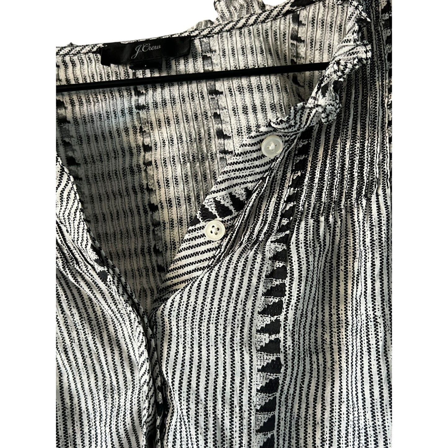 J. Crew Black and White Popover Peasant Blouse