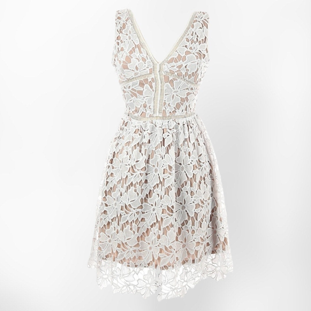 Necessary Objects Nude and White Lace Dress