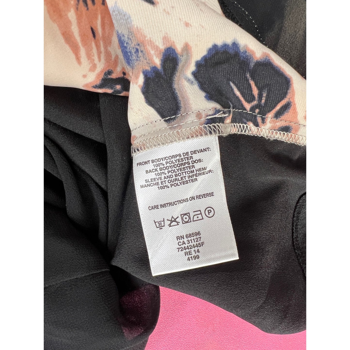 DKNYC Floral Pink and Black Panel Blouse