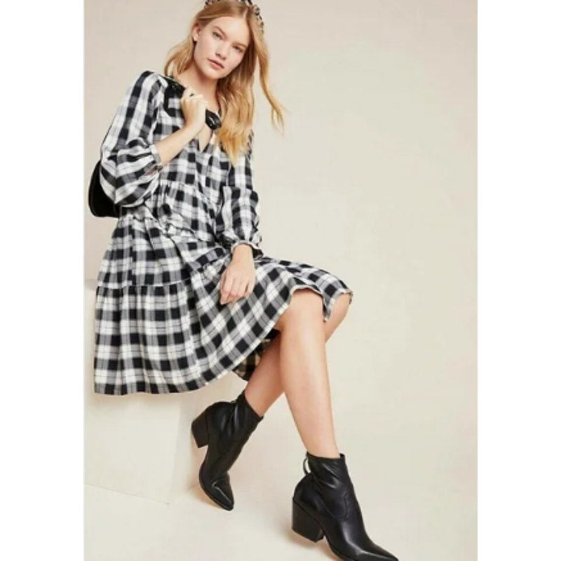 Anthropologie Amber Black & White Plaid Tiered Tunic Maeve