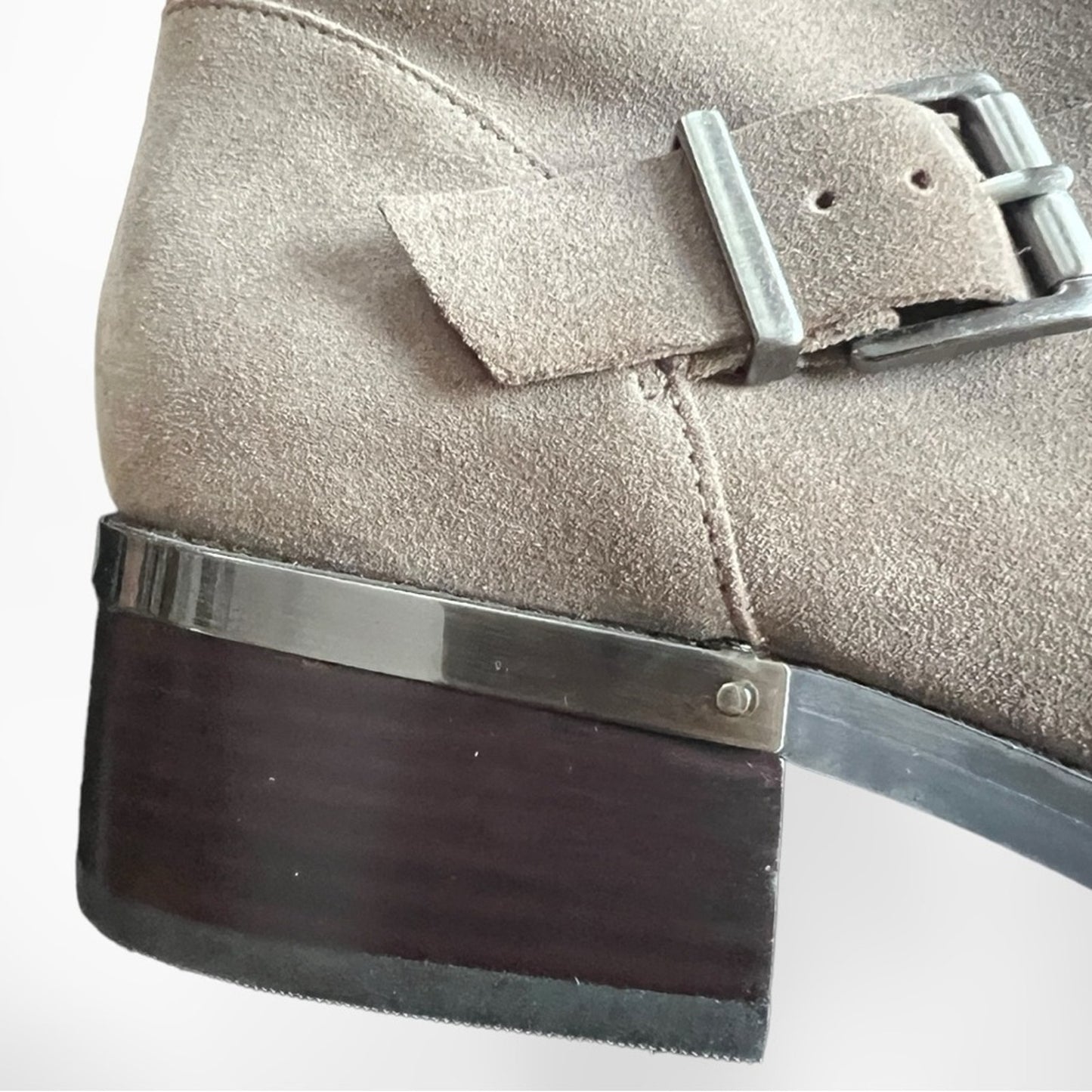 Vince Camuto Walleya Taupe Suede Motorcycle Boots