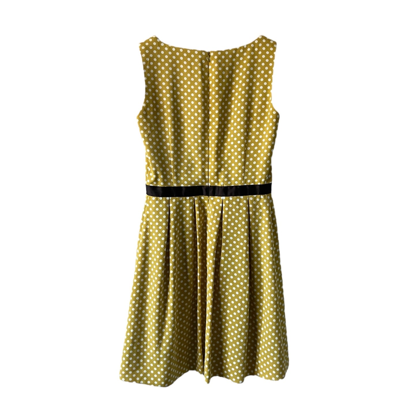 Vintage Mustard Yellow Polka Dot Fit & Flare Dress Retro Sleeveless Bow Size 8