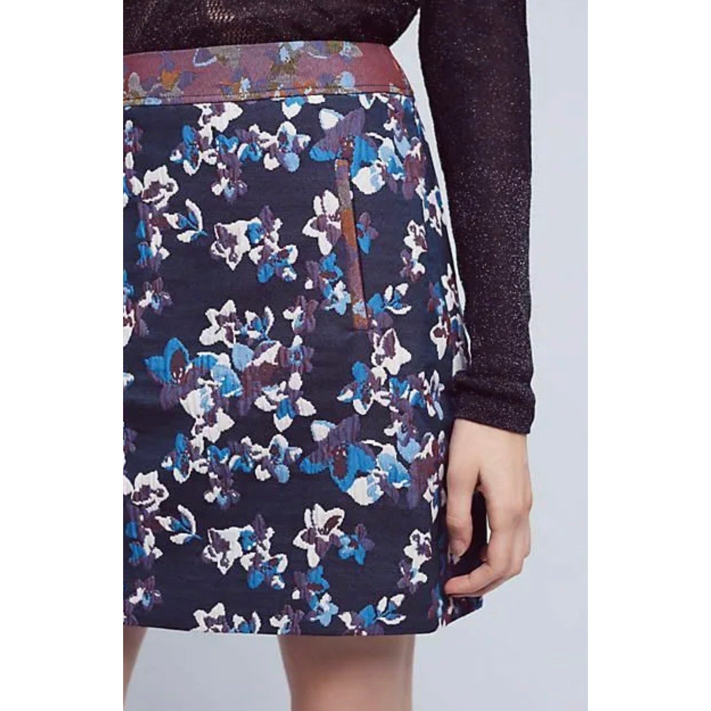 Anthropologie Cardana Maeve Blue Jacquard Floral Pencil Skirt