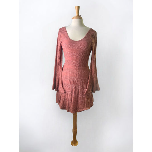 Alya Mauve Textured Long Sleeve Mini Dress - Size Medium