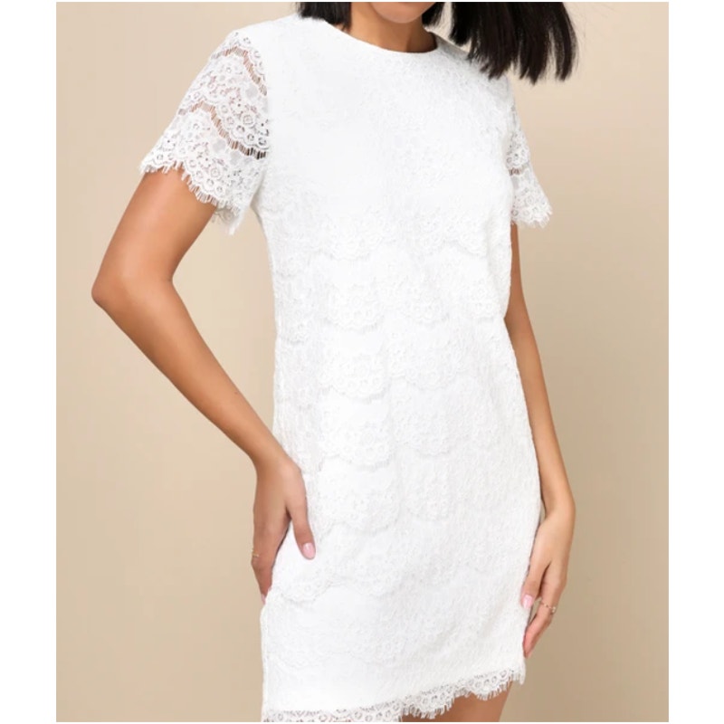 Take Me to Brunch Ivory Lace Shift Dress Lulus