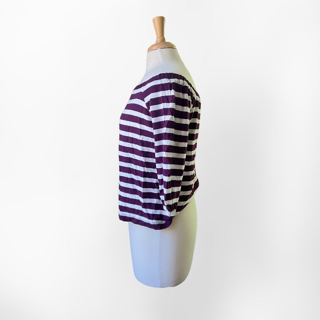 J. Crew Factory Maroon and White Striped Cotton Top
