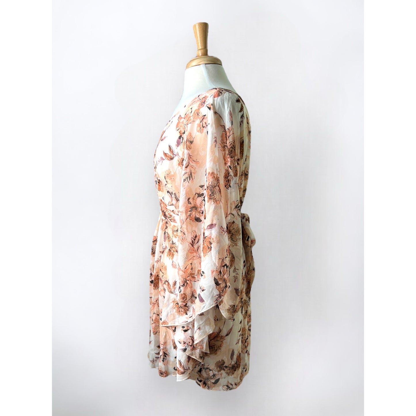 Charlotte Russe Peach Floral Bell Sleeve Dress - Size Medium