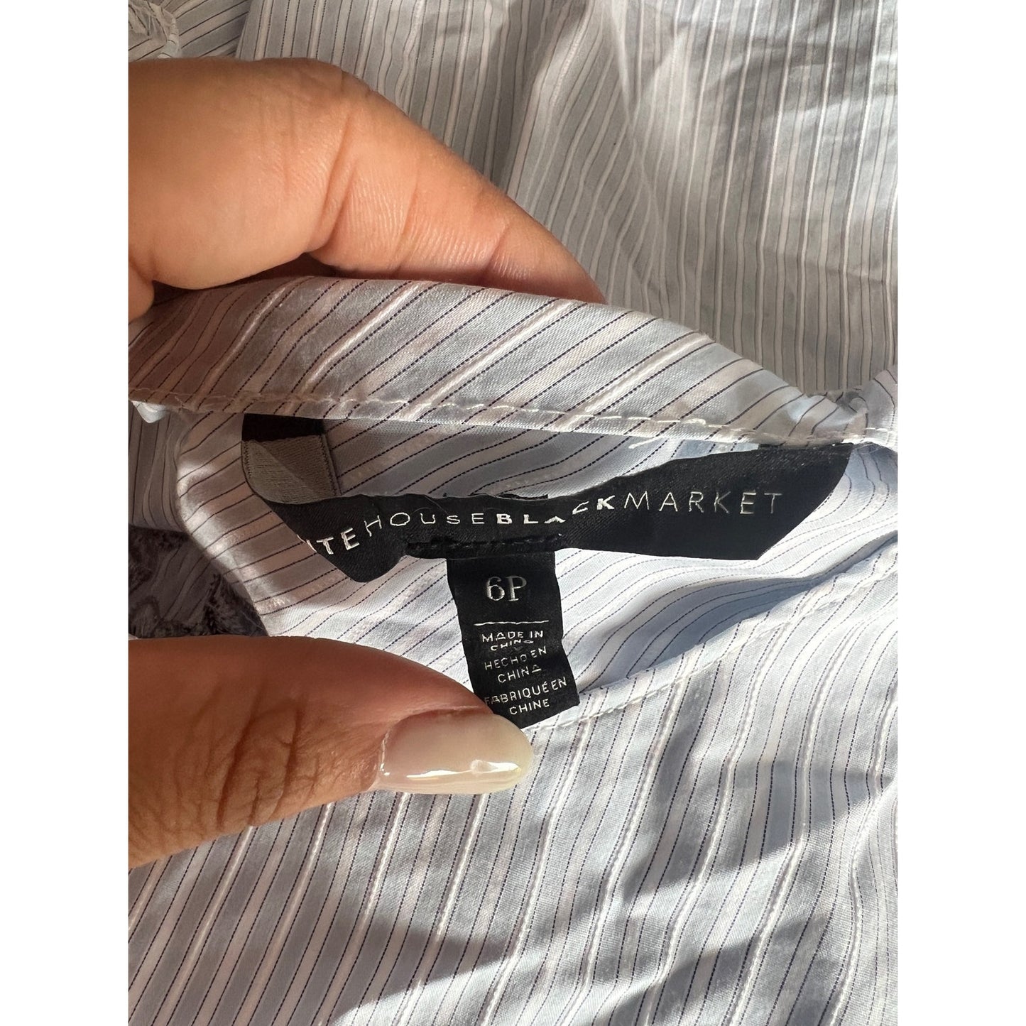 White House Black Market Blue Pinstripe Blouse