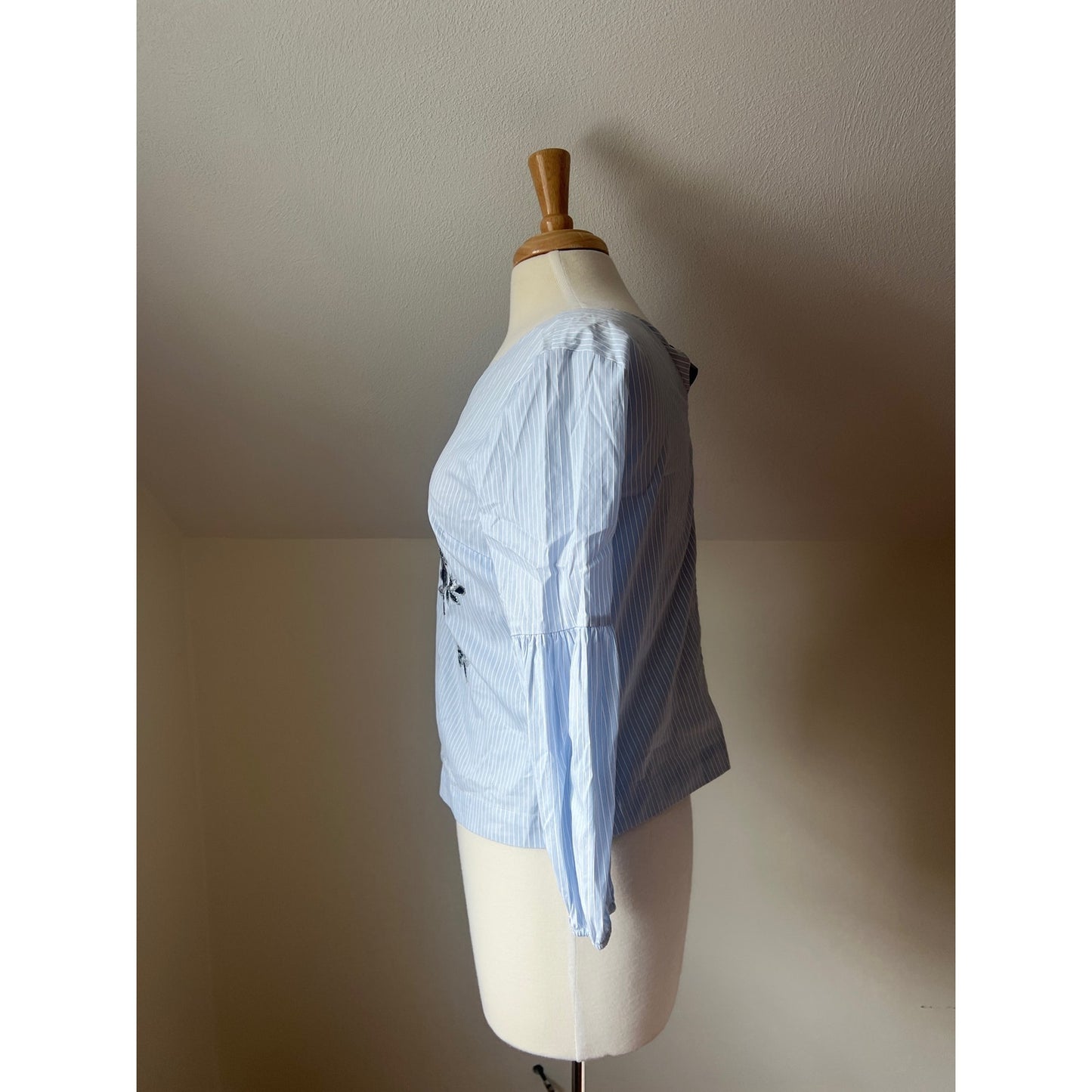 White House Black Market Blue Pinstripe Blouse