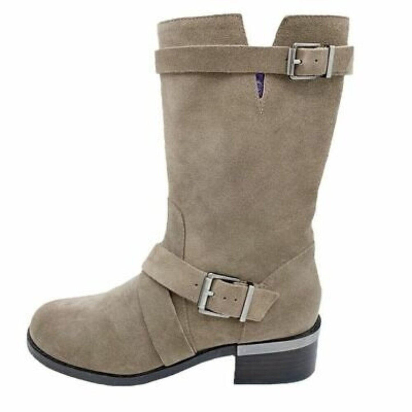 Vince Camuto Walleya Taupe Suede Motorcycle Boots