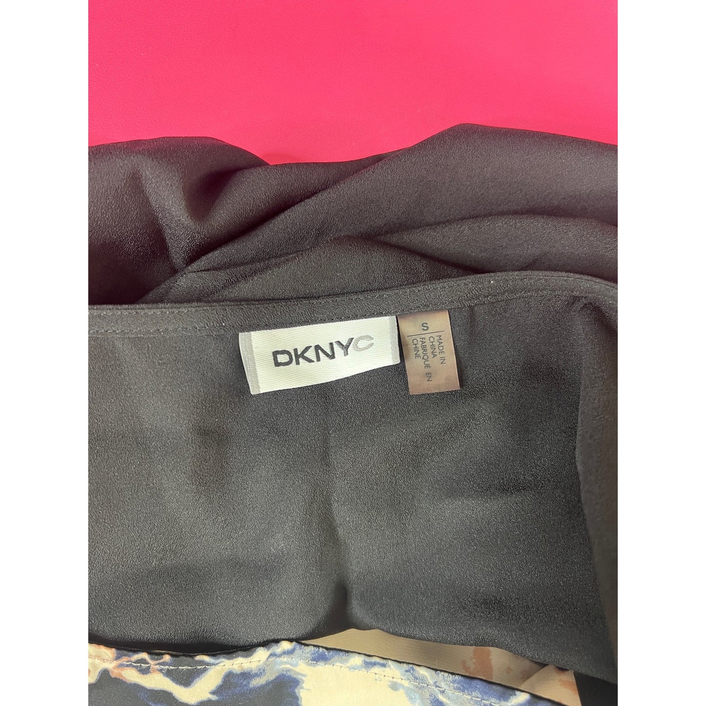 DKNYC Floral Pink and Black Panel Blouse