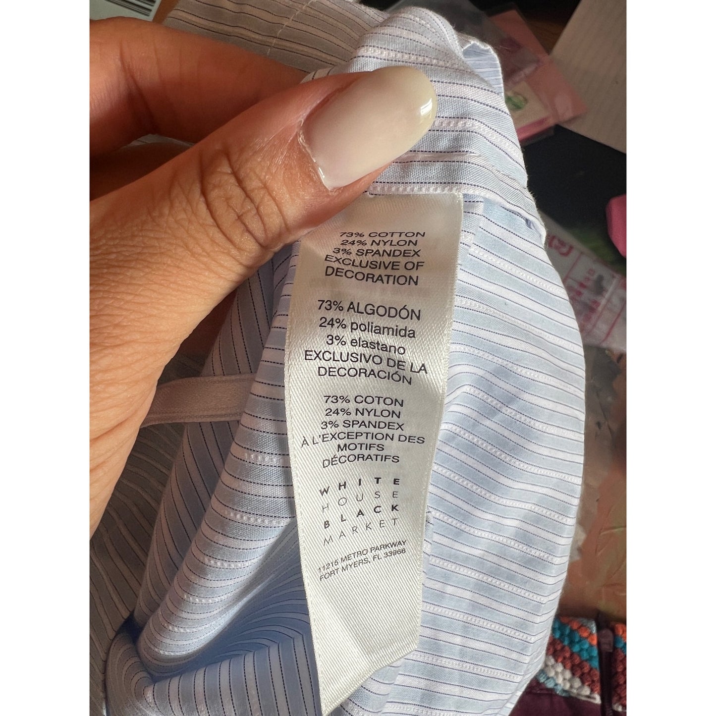 White House Black Market Blue Pinstripe Blouse