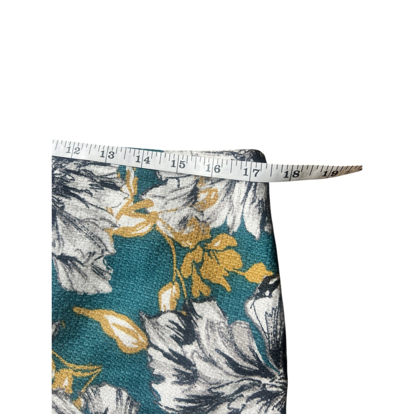 Ann Taylor Factory Petite 14P Floral Pencil Skirt – Teal, Black & Gold, Cotton Blend