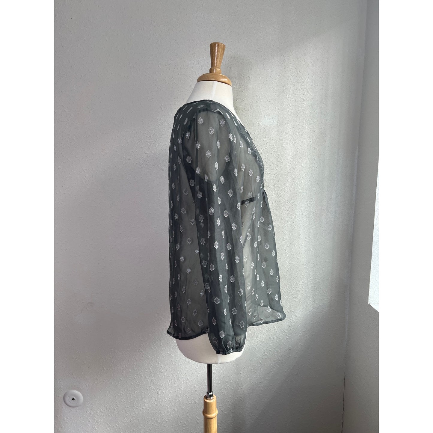 Loft Outlet Sheer Gray Boho Ruffle Peasant Top