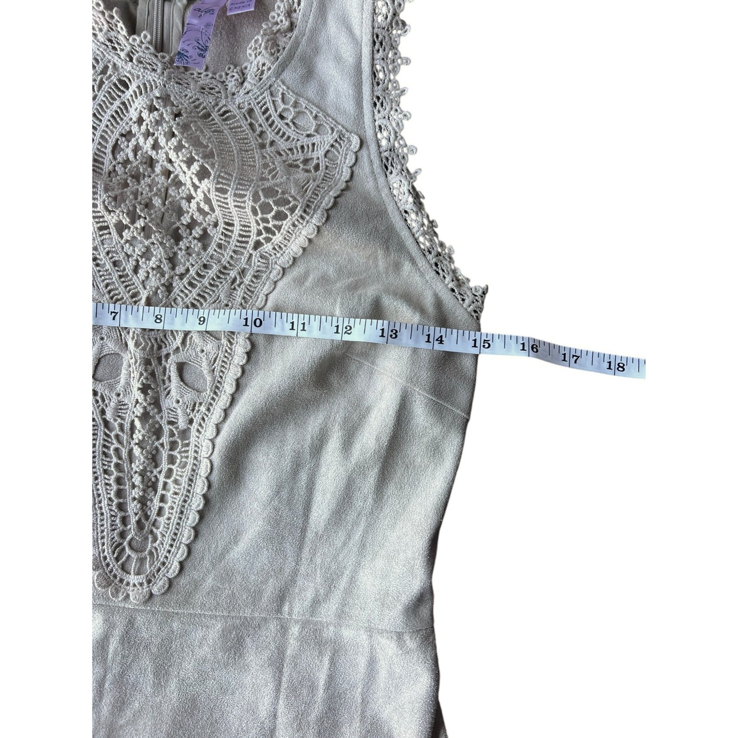 Francesca's Alya Beige Suede Lace Dress