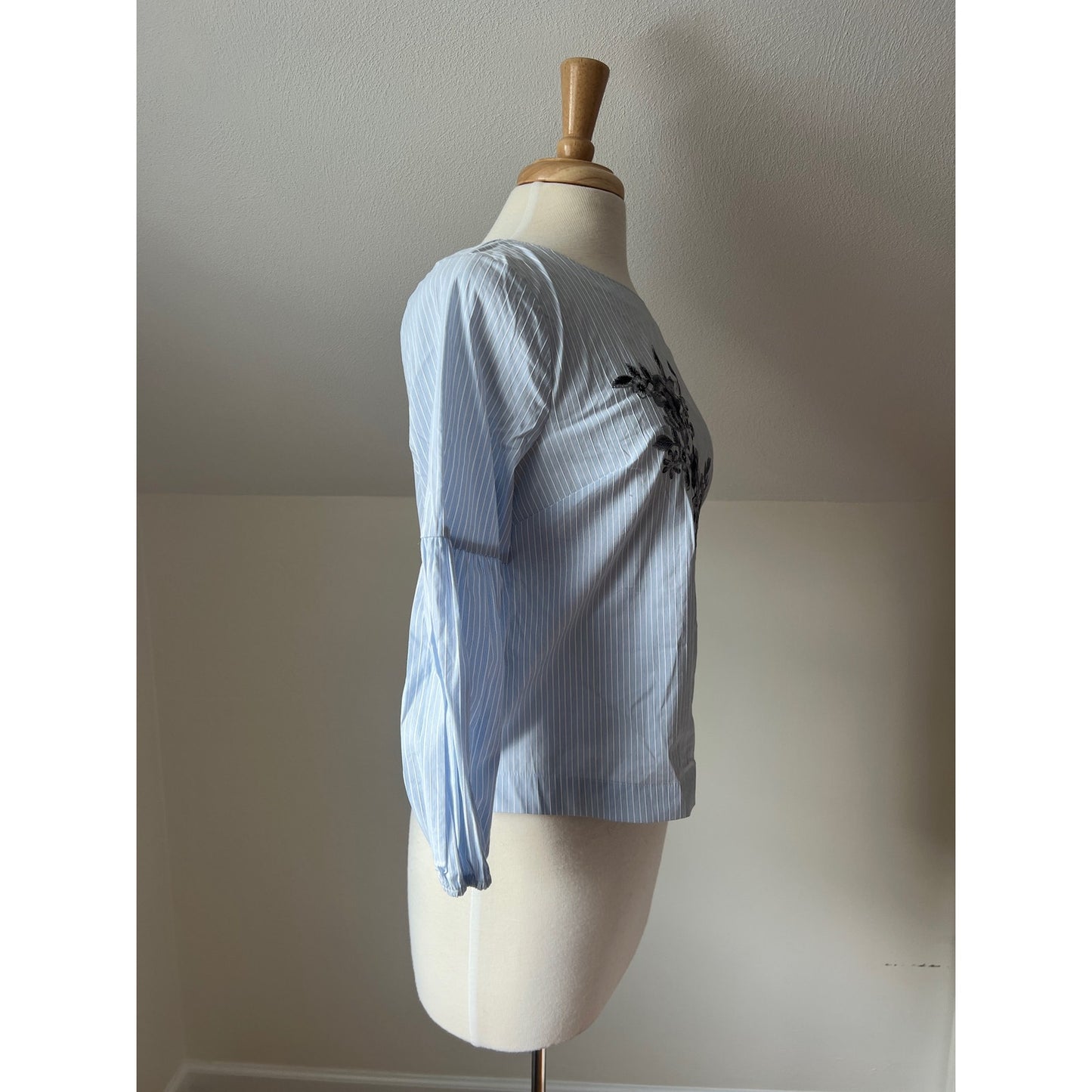 White House Black Market Blue Pinstripe Blouse