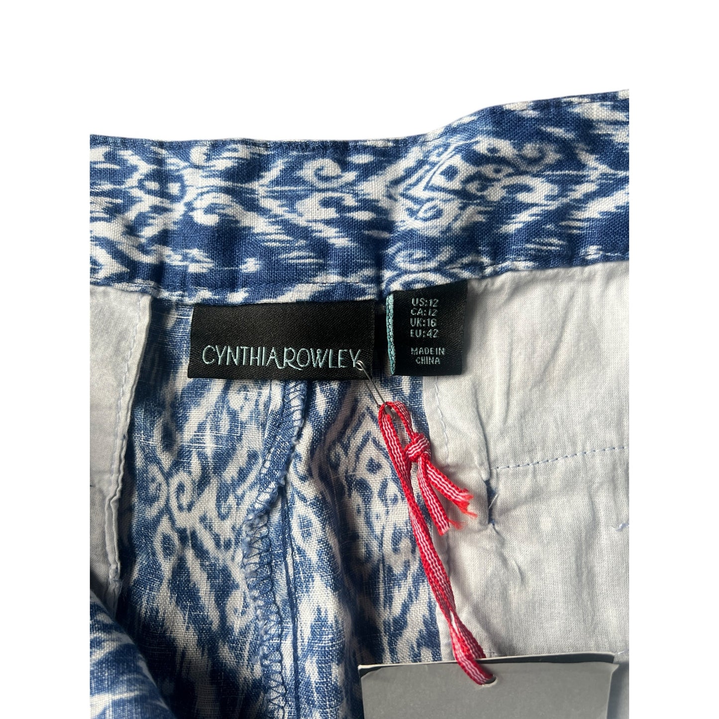NWT Cynthia Rowley Abstract Ikat Blue Linen Shorts