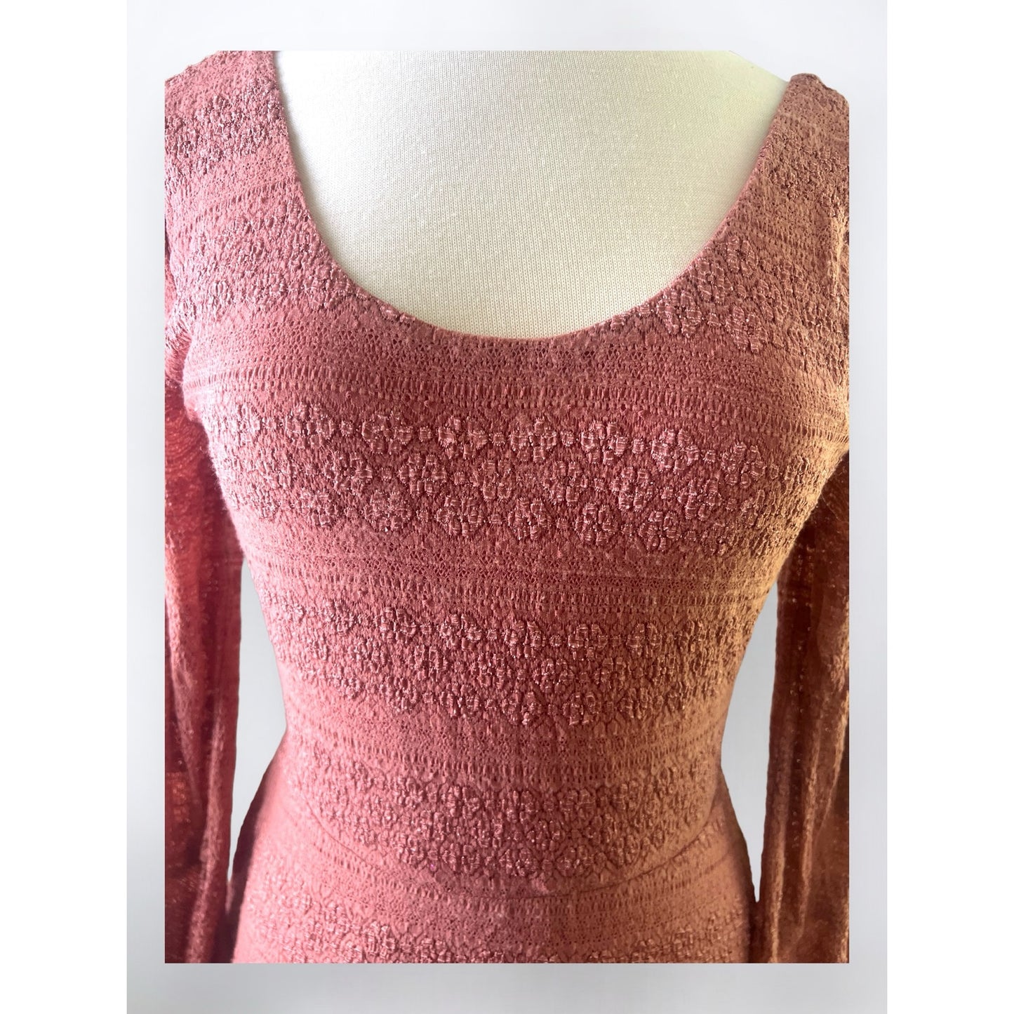 Alya Mauve Textured Long Sleeve Mini Dress - Size Medium