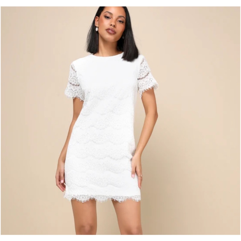Take Me to Brunch Ivory Lace Shift Dress Lulus