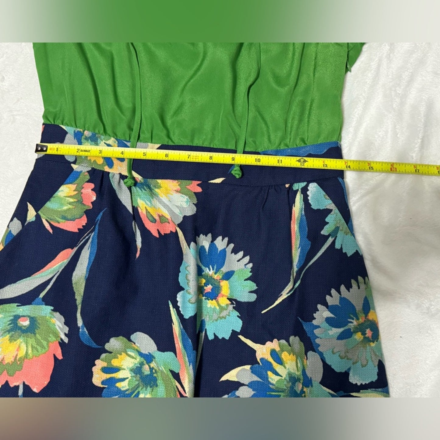 Tabitha Anthropologie Elland Green Navy Blue Floral Tie Neck Sheath Dress 8P