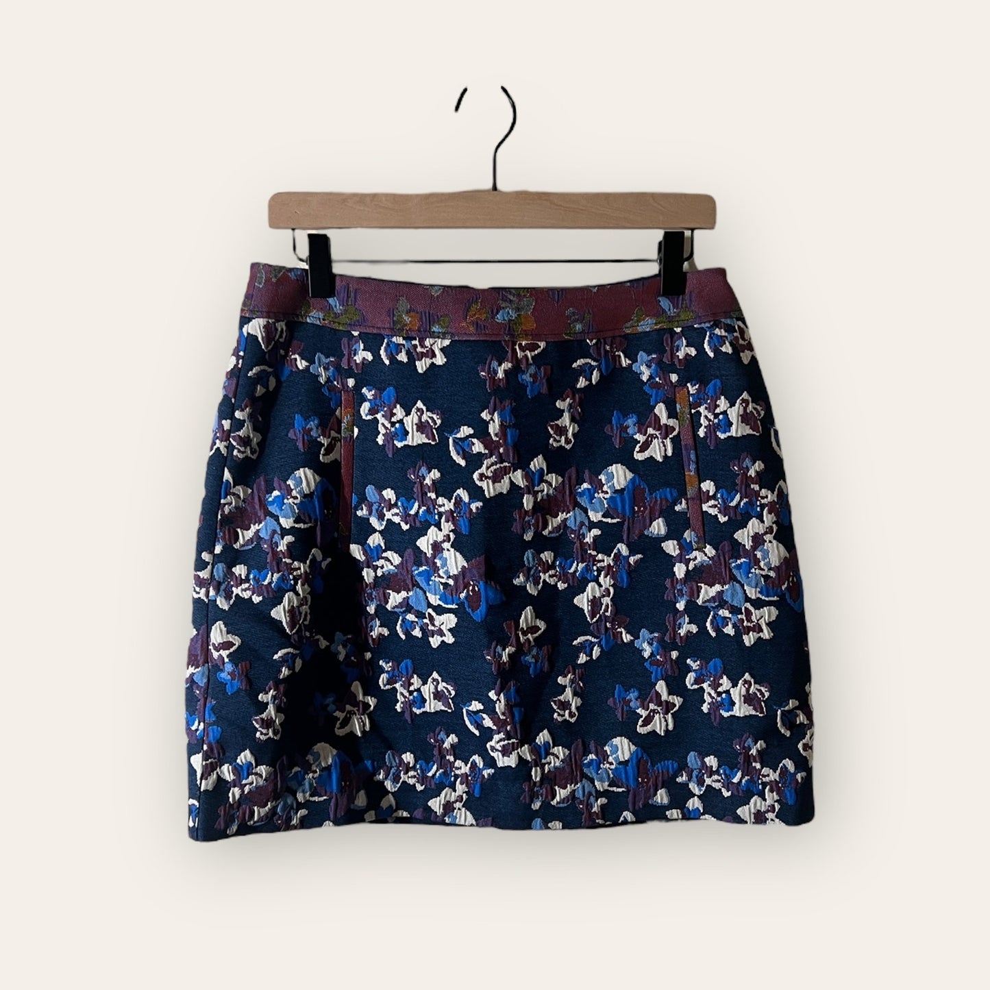 Anthropologie Cardana Maeve Blue Jacquard Floral Pencil Skirt