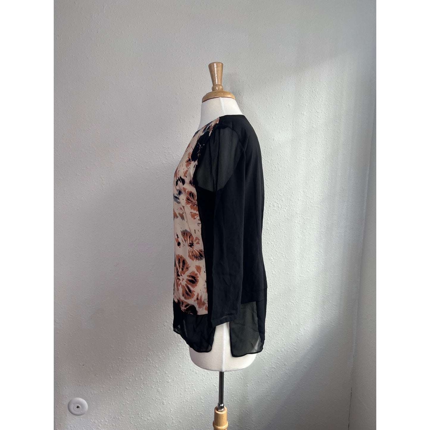 DKNYC Floral Pink and Black Panel Blouse