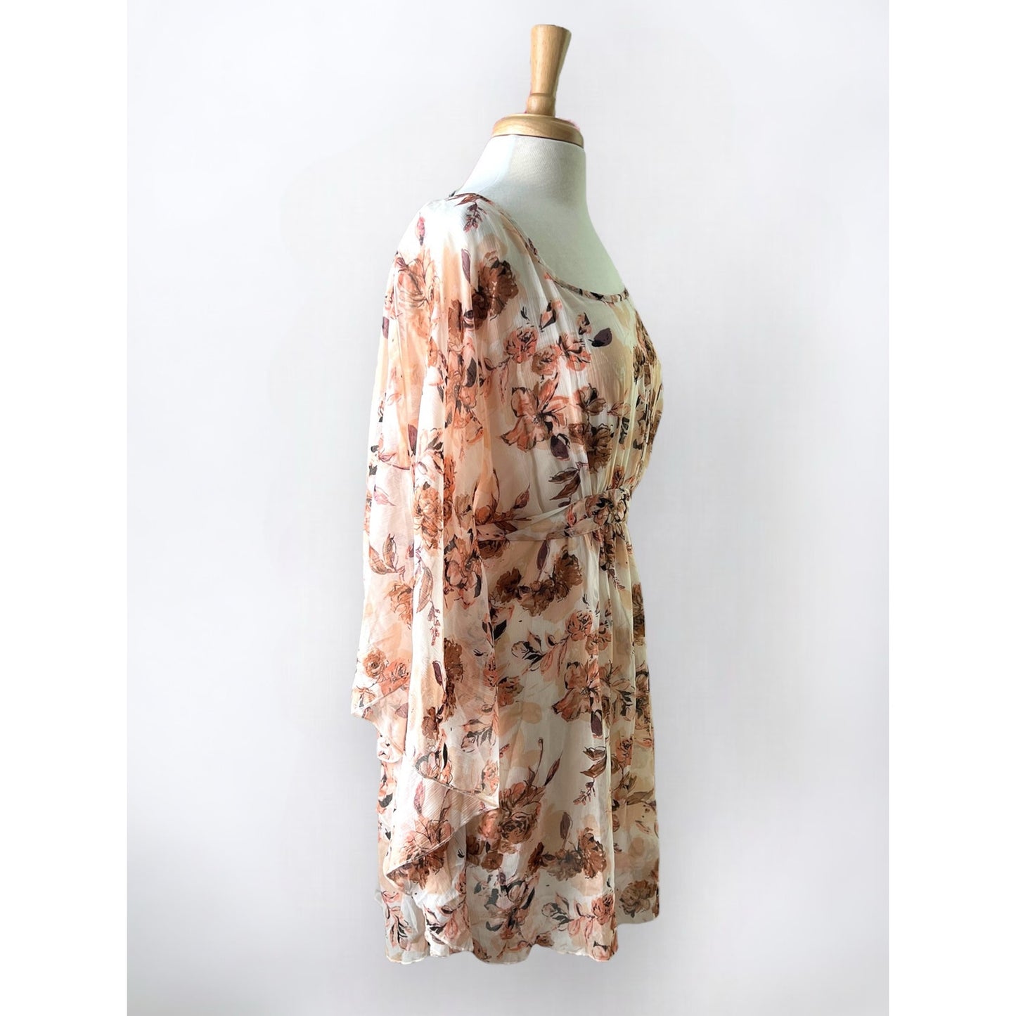 Charlotte Russe Peach Floral Bell Sleeve Dress - Size Medium