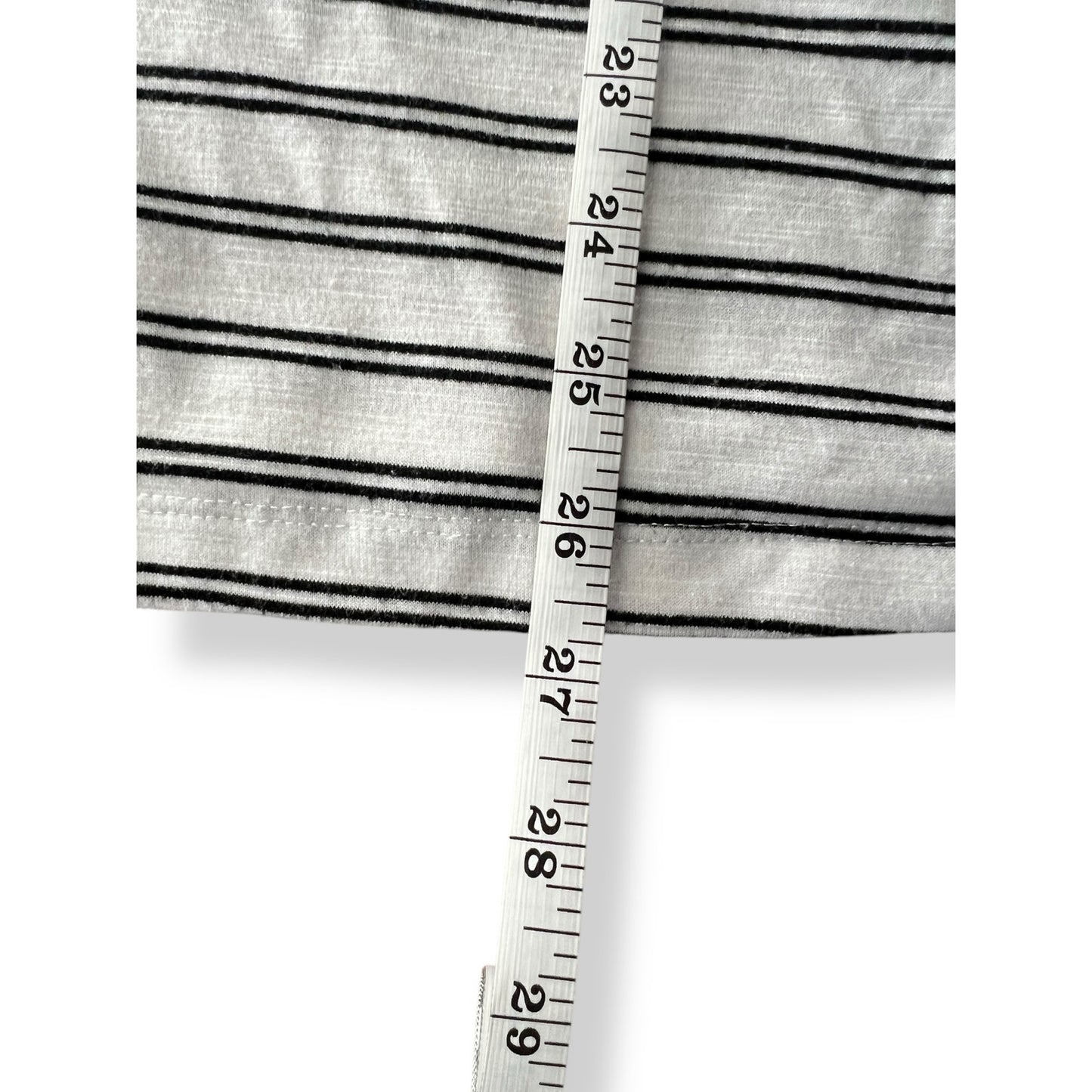 Lane Bryant White Striped Tee with Chambray Ruffle Sleeve