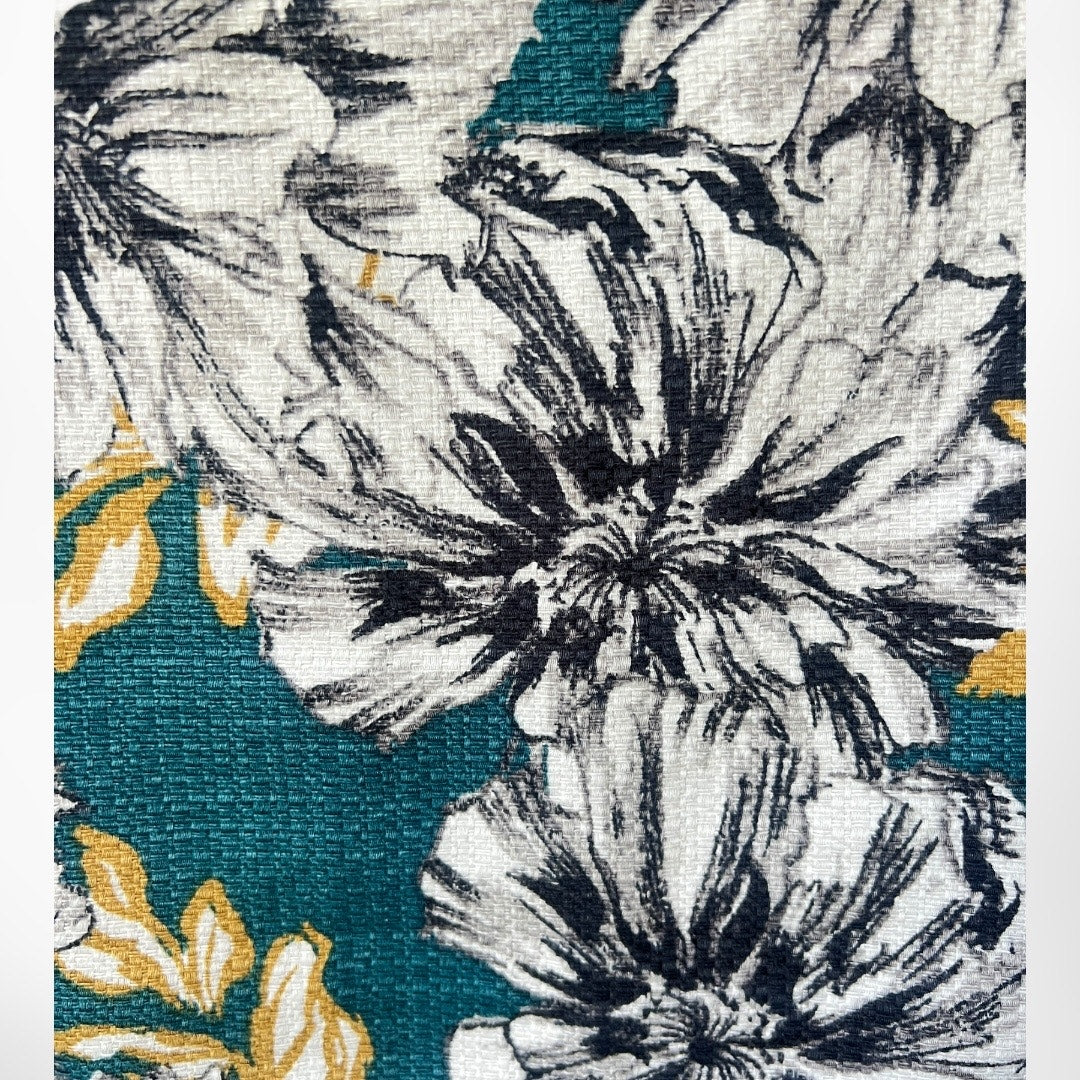 Ann Taylor Factory Petite 14P Floral Pencil Skirt – Teal, Black & Gold, Cotton Blend