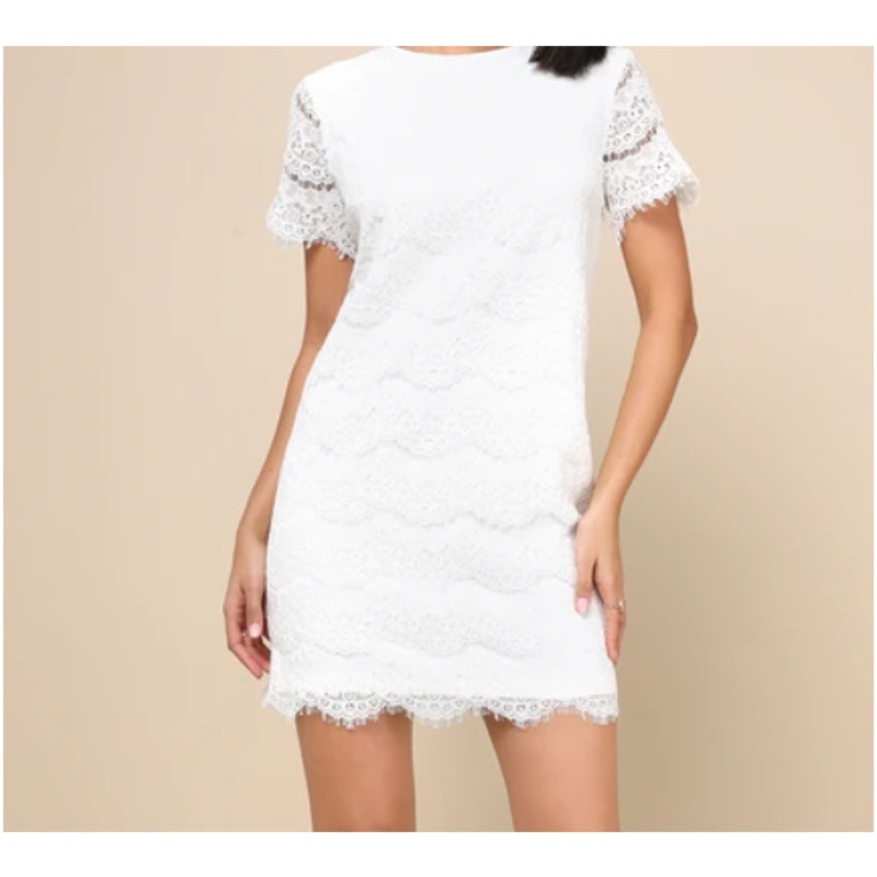 Take Me to Brunch Ivory Lace Shift Dress Lulus