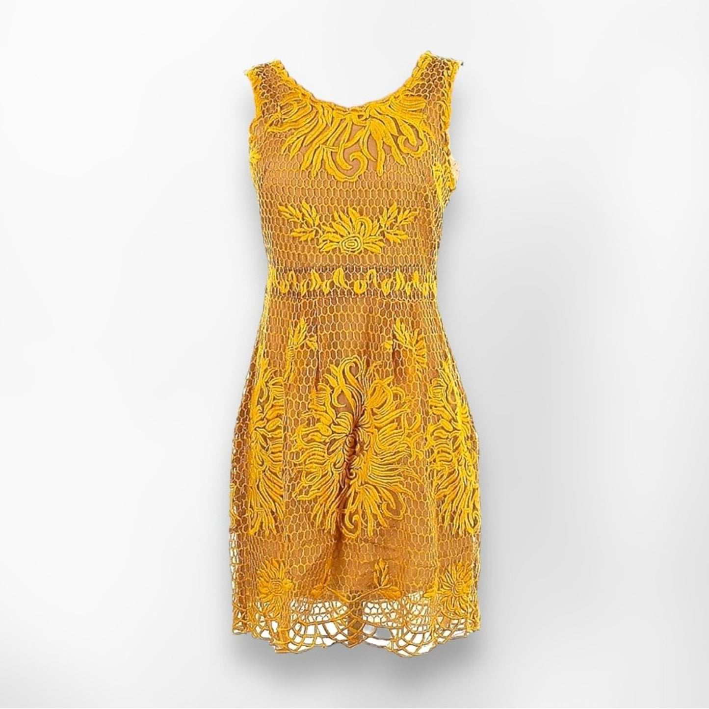 Mustard Anthropologie Honeycomb Lace Dress by Yoana Baraschi Size 4