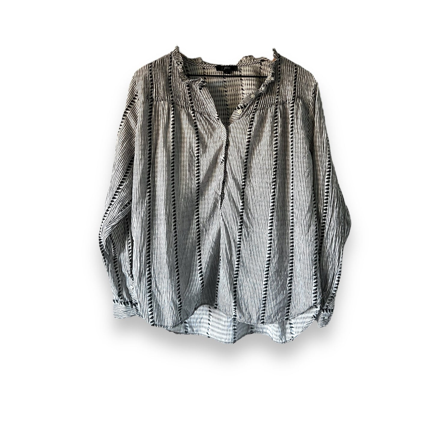 J. Crew Black and White Popover Peasant Blouse