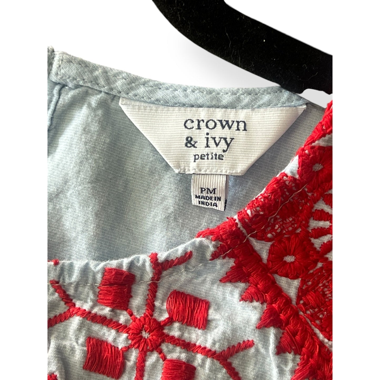Crown and Ivy Blue Embroidered Popover Top