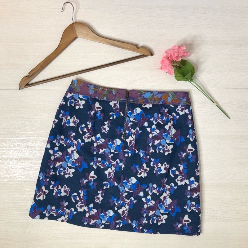 Anthropologie Cardana Maeve Blue Jacquard Floral Pencil Skirt