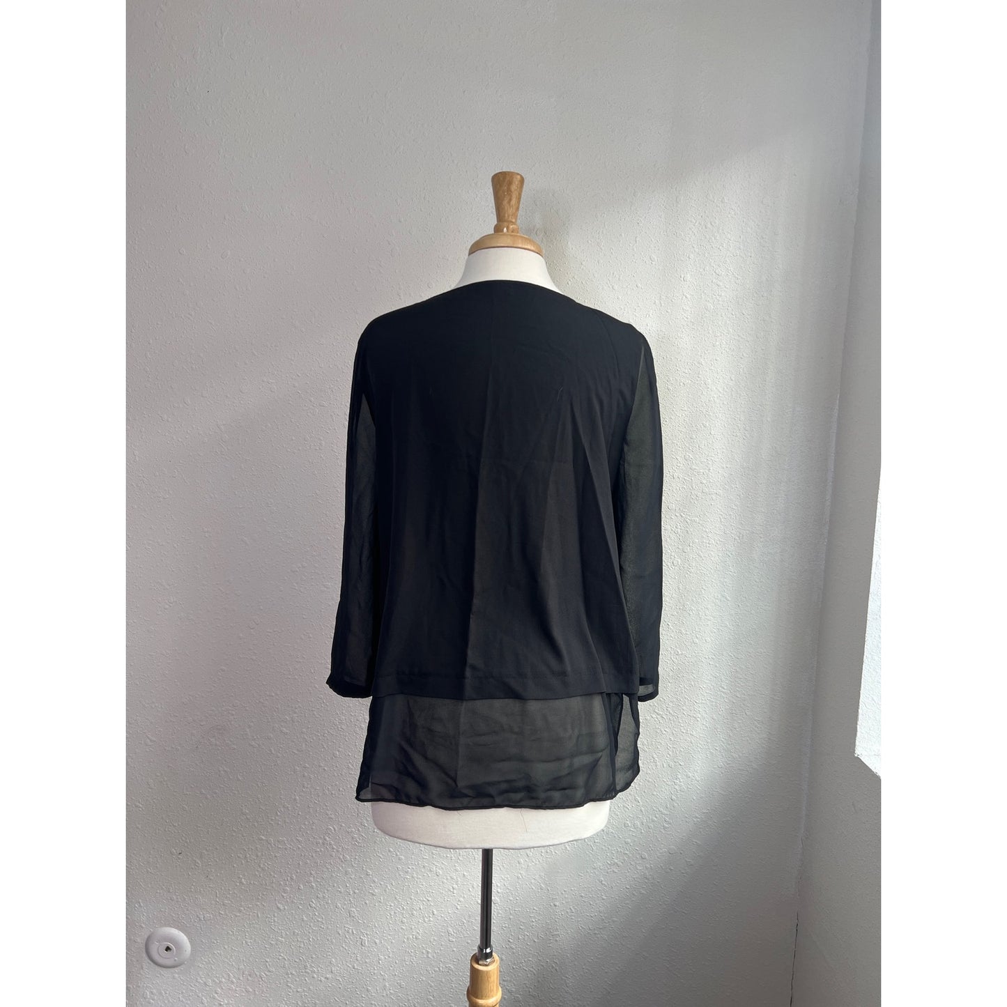 DKNYC Floral Pink and Black Panel Blouse