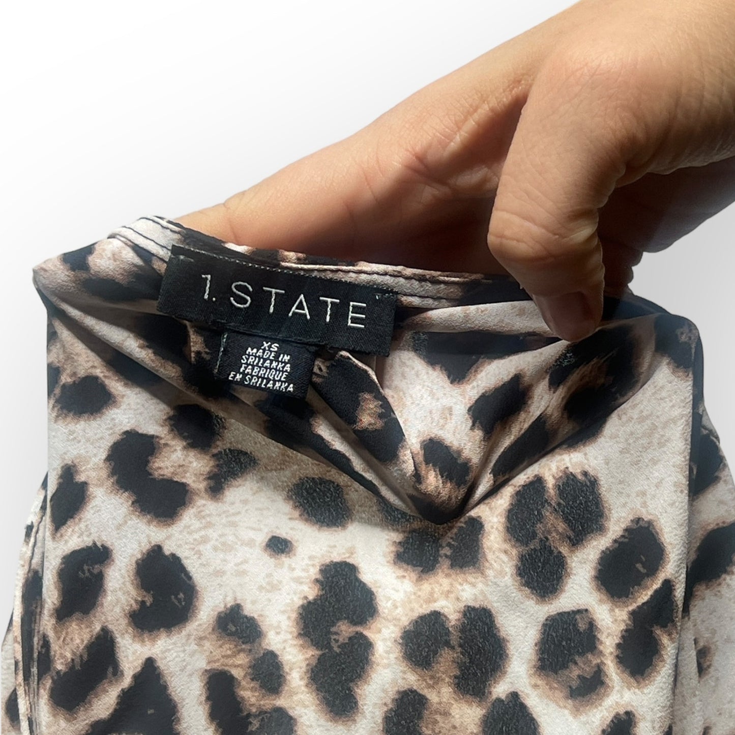 1.State Leopard Print Faux Wrap Surplice Puff Sleeve Blouse