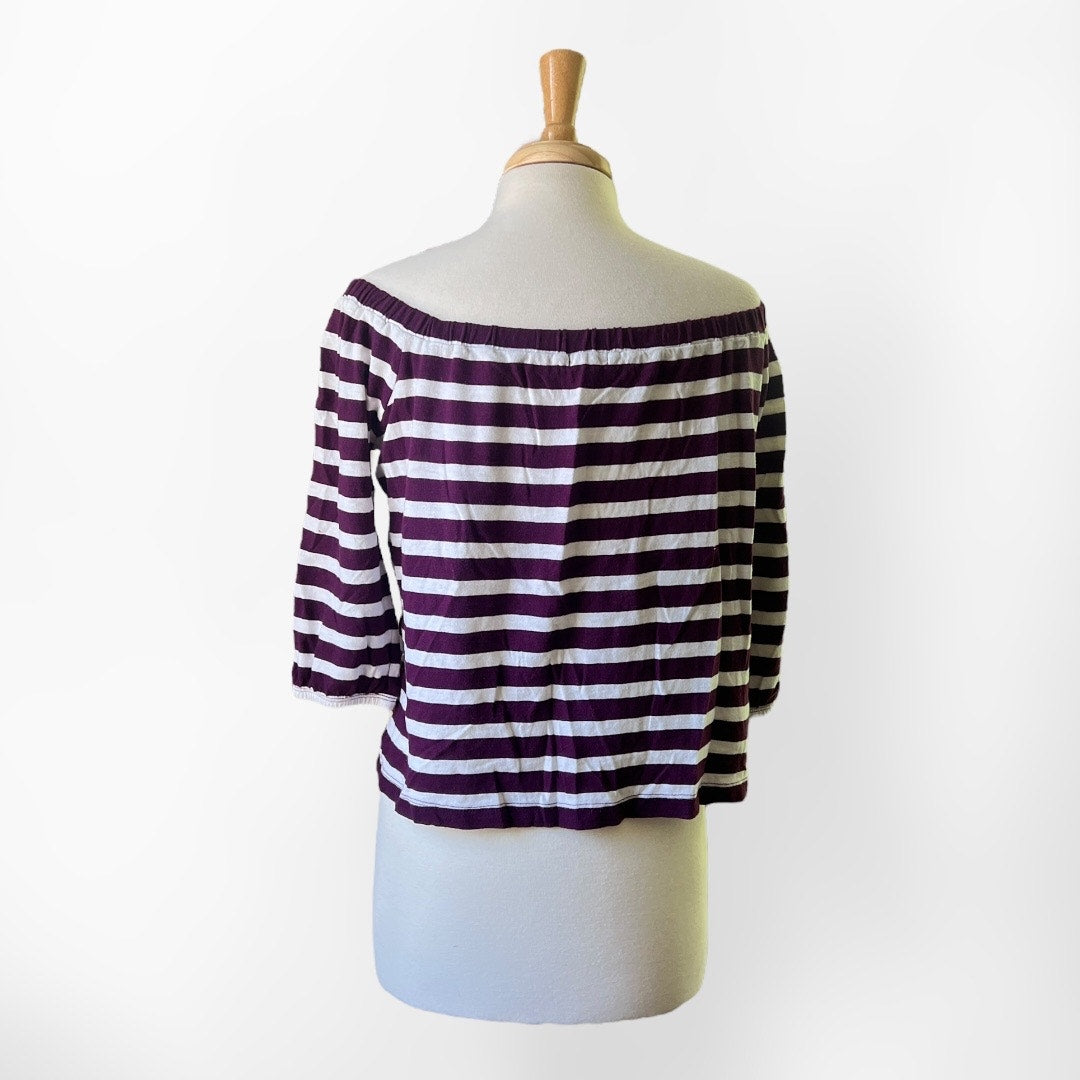 J. Crew Factory Maroon and White Striped Cotton Top